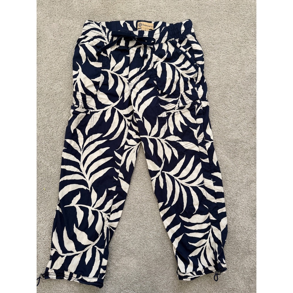 Democracy Womens Navy White Tropical Leaf Print Cargo Pants Size 8 Cargo/Utility